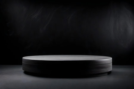 Gray stone podium and black background, simple designの素材