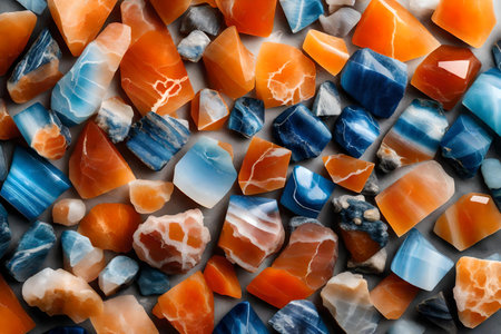 Orange and blue calcite stones backgroundの素材
