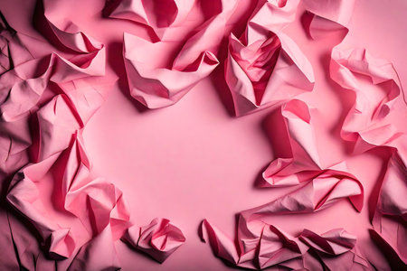 Pink crumpled paper frame, with copy spaceの素材