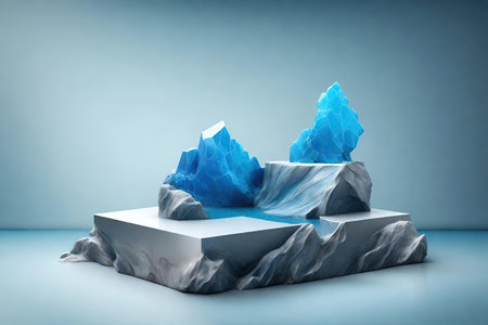 Abstract geometric background with blue and white icebergs. 3d renderの素材