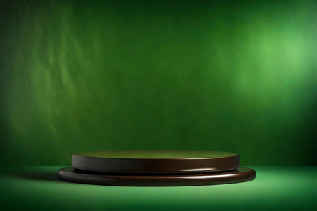 round green podium close shot iridescent background studio with carob high qualityの素材