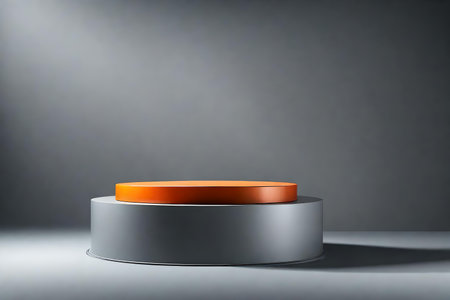 round orange podium close shot gray background studio with lucerne high qualityの素材