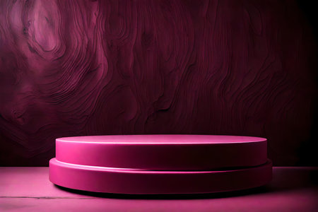 round pink podium close shot black wood background studio with carob high qualityの素材