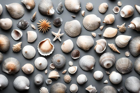 gray seashell flat lay backgroundの素材