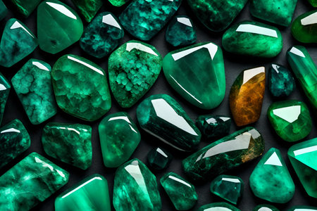 colorful emerald stone flat lay backgroundの素材