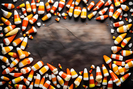 candy corn composition flat lay with free space for copy rock backgroundの素材
