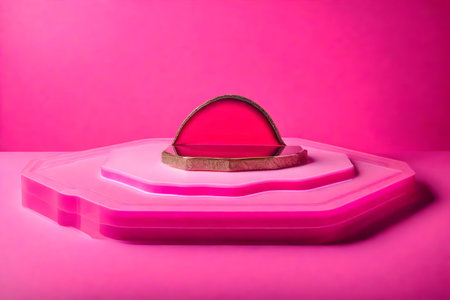 flat pink plastic podium composition with agate in the photo studio hyperrealistic materialsの素材