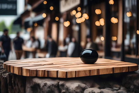 flat wood wooden cosmetic podium composition with black tourmaline in the street hyperrealistic materialsの素材