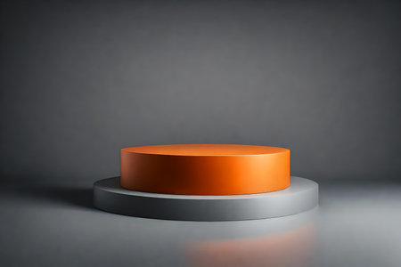 round orange podium close shot gray background studio with lucerne high qualityの素材