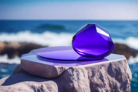 flat purple stone podium composition with glass by the sea hyperrealistic materialsの素材