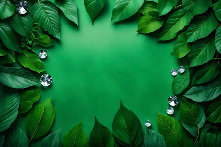 leaves green composition flat lay with free space for copy diamond backgroundの素材