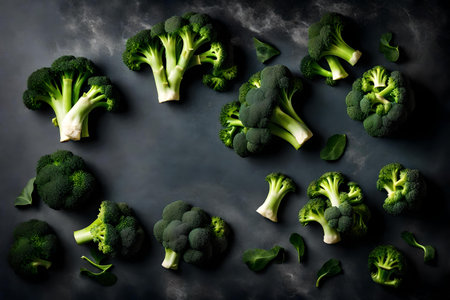 broccoli composition flat lay with free space for copy quartz backgroundの素材