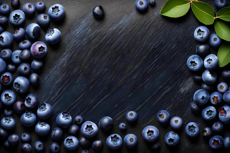 blueberries composition flat lay with free space for copy granite backgroundの素材
