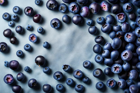 blueberries composition flat lay with free space for copy chiffon fabric backgroundの素材