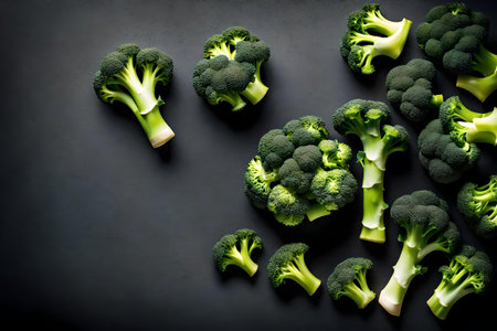 broccoli composition flat lay with free space for copy quartz backgroundの素材