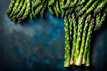asparagus composition flat lay with free space for copy azurite backgroundの素材