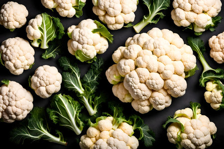 cauliflower composition flat lay with free space for copy diamond backgroundの素材
