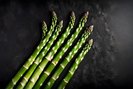 asparagus composition flat lay with free space for copy black tourmaline backgroundの素材
