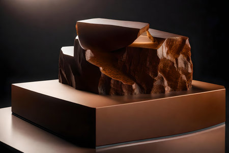 cubic brown rock podium composition with glass in the photo studio hyperrealistic materialsの素材