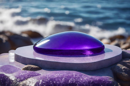 flat purple stone podium composition with glass by the sea hyperrealistic materialsの素材
