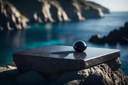 flat titanium stone podium composition with obsidian by the sea hyperrealistic materialsの素材