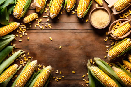 corn composition flat lay with free space for copy dolomite backgroundの素材