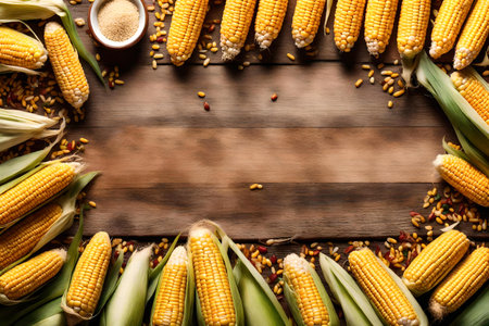 corn composition flat lay with free space for copy orient carpet backgroundの素材