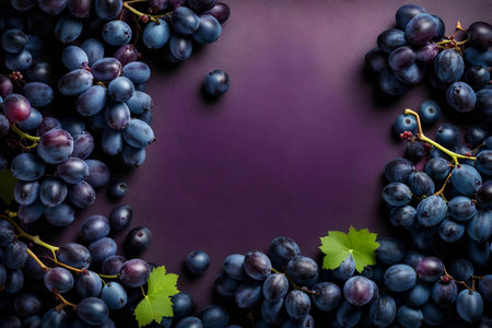 grape composition flat lay with free space for copy azurite backgroundの素材