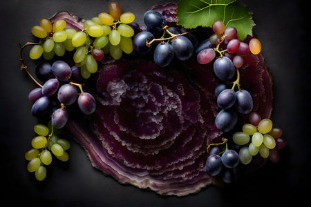 grape composition flat lay with free space for copy agate backgroundの素材