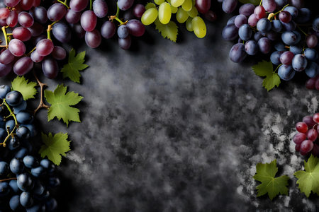 grape composition flat lay with free space for copy granite backgroundの素材
