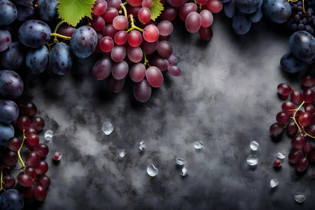grape composition flat lay with free space for copy crystal backgroundの素材
