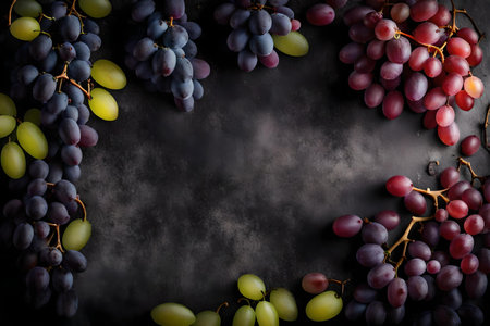 grape composition flat lay with free space for copy glowing ember backgroundの素材