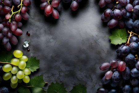 grape composition flat lay with free space for copy crystal backgroundの素材