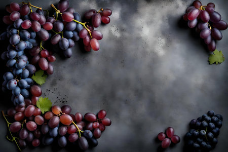 grape composition flat lay with free space for copy concrete backgroundの素材