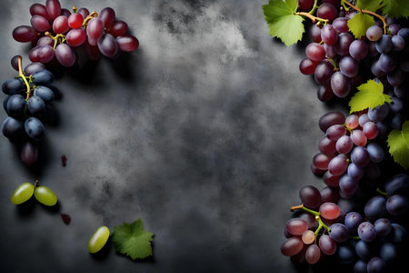 grape composition flat lay with free space for copy concrete backgroundの素材