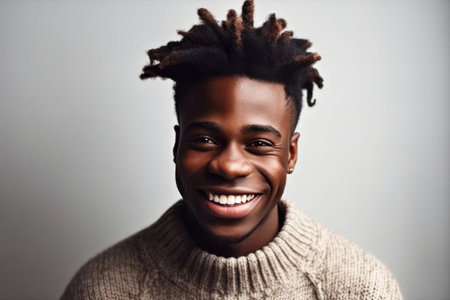 young handsome african american man wearing casual sweater over white background with a happy and cool smile on face, lucky personの素材