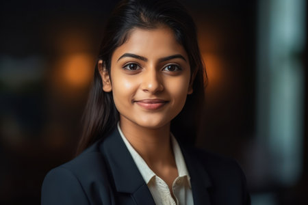 young success india business woman portrait leader with confident happy smiling in officeの素材