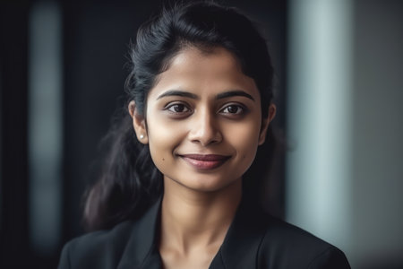young success india business woman portrait, leader with confident happy smiling in officeの素材