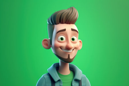 3d illustration of smiling man cartoon close up portrait of smiling young man on a green background 3d avatar for ui uxの素材