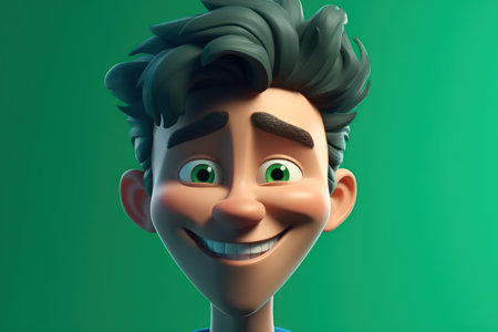 close up portrait of smiling young man on a green background 3d avatar for ui uxの素材