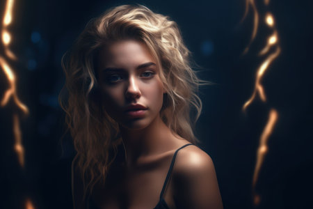 3d rendering illustration of a beautiful women portrait with an amazing atmospheric lightingの素材