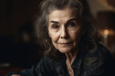 a senior brazilian woman sitting at home looking at cameraの素材