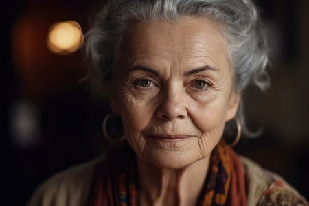 a senior brazilian woman sitting at home looking at cameraの素材