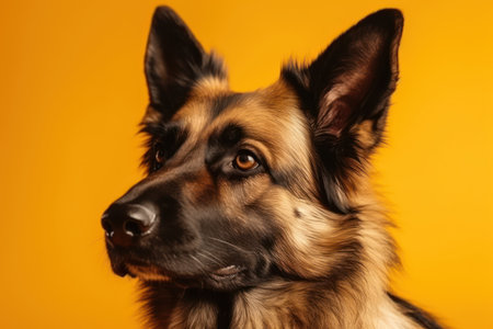 a portrait of a dog on a yellow backgroundの素材
