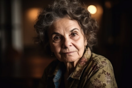 a senior brazilian woman sitting at home looking at cameraの素材