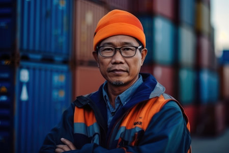 a worker portrait man engineer managing the import and export containerの素材