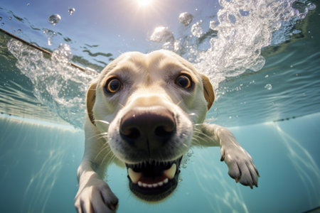 Dive into Fun: The Aquatic Adventures of a White Labrador Retrieverの素材