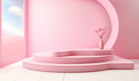 Pink Bliss: A 3D Rendered Product Display Podium with Abstract Eleganceの素材