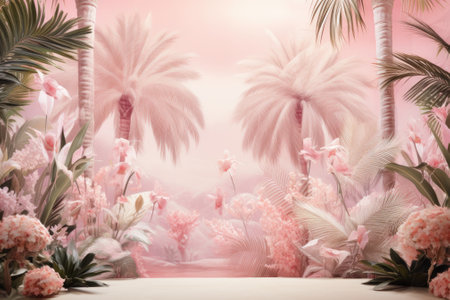 Palm Bliss: A Tropical Oasis in Pastel Pinkの素材