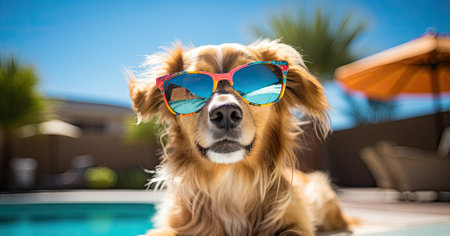 Pawsome Poolside Pooch: A Tail of Summer Fun in Shades!の素材